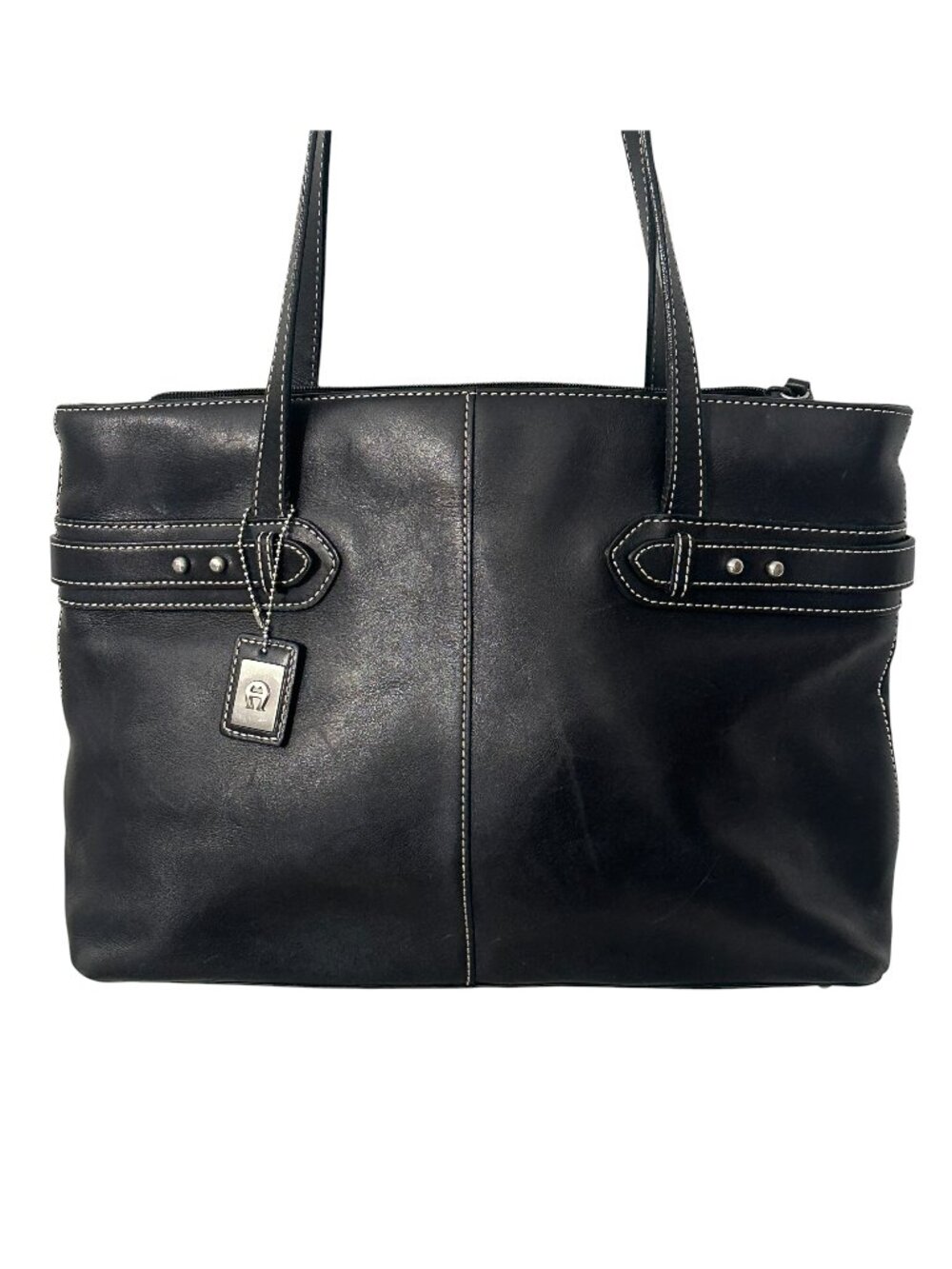 Etienne Aigner Vintage Leather Tote Bag Womens Black Shoulder Classic Purse Y2K